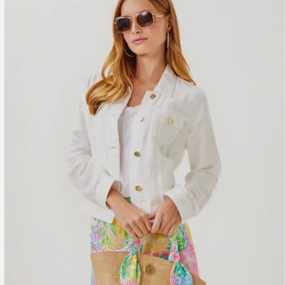 Lilly Pulitzer Maya Straw Tote Bag NWT $168 Raffia Scarf Handle - Picture 4 of 5